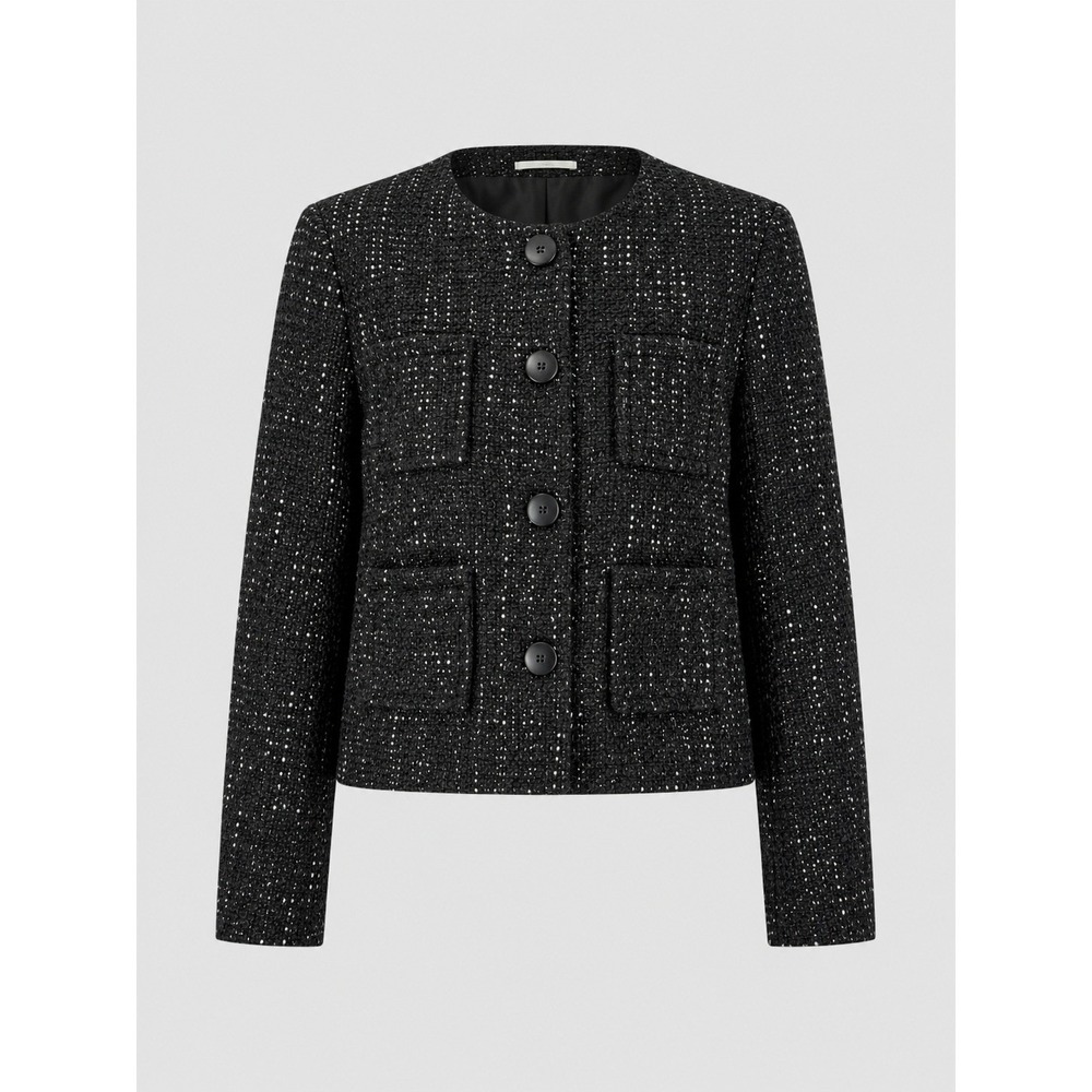 Chicos Design Vintage Black White Tweed Boucle Jacket Wool Blend Size‎ 2 Large